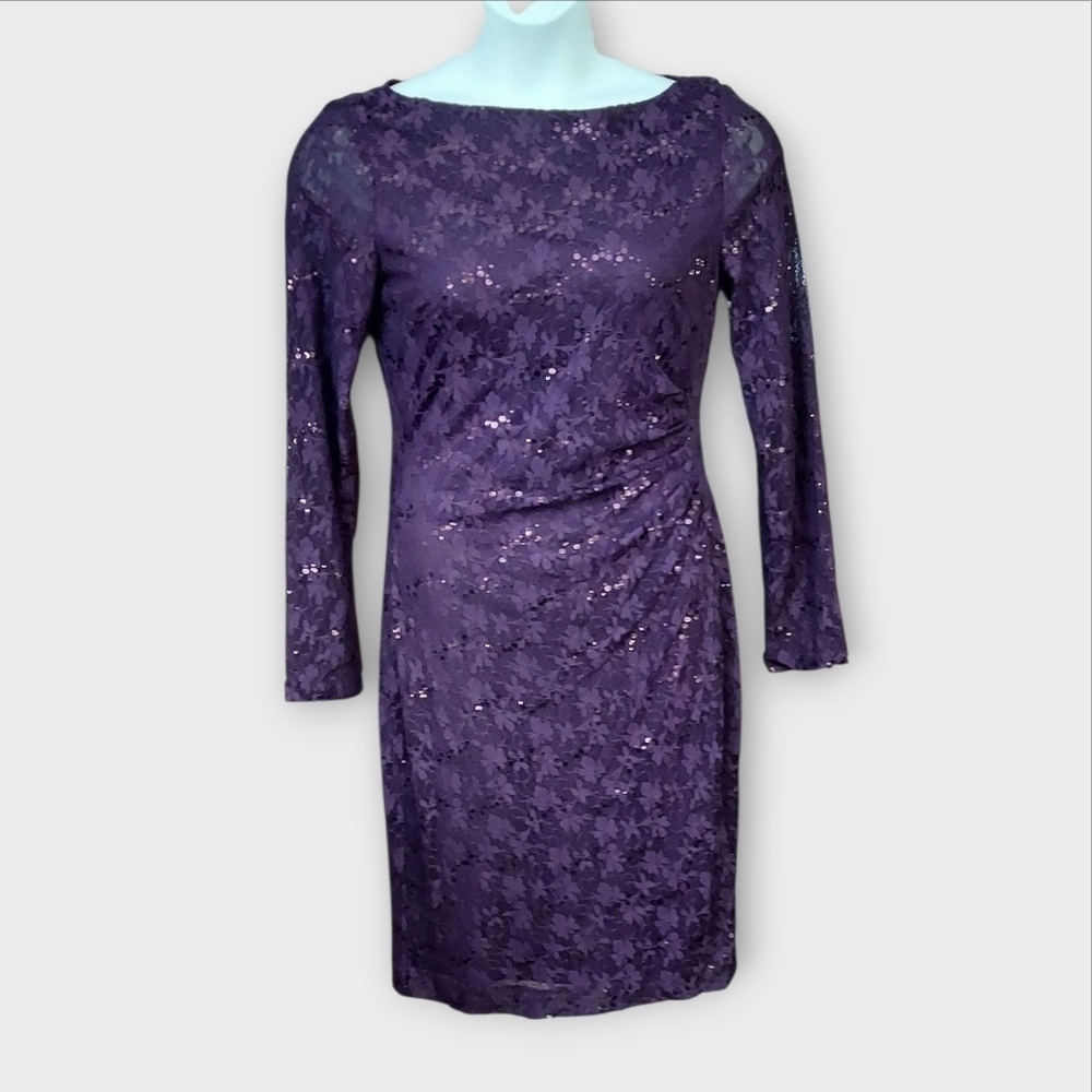 NWT Chaps Aubergine Sequin Long Sleeve Special Occasion Dress ~sz 10